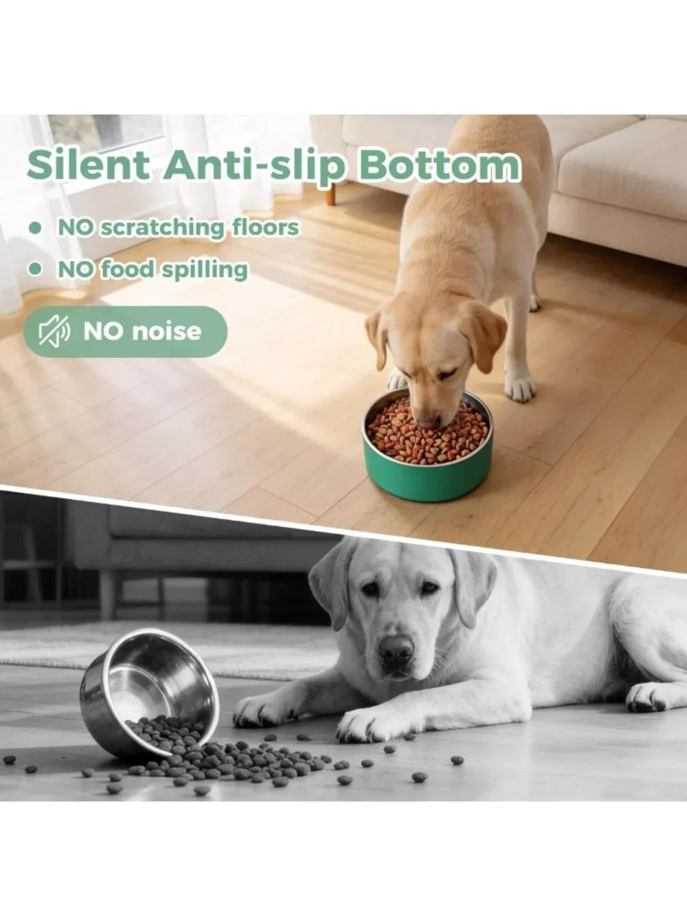 Stainless Steel Dog Bowl Set - 40 oz Deep Green Water & Food Bowls for Pets